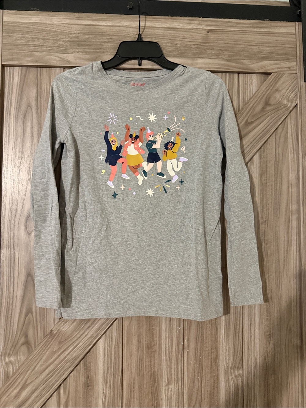 Cat & Jack Light Gray Long-Sleeve Tee with Colorful Dancing Girls Graphic
